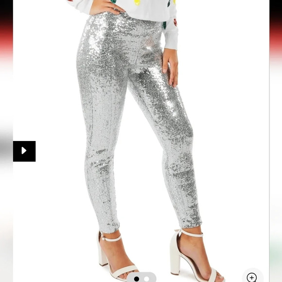 Tipsy Elves Pants - Tipsy Elves Silver Sequin High Waisted Leggings Women's Size L NWT